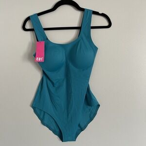 Eby Blue Body‎ Suit, Size L, Built In Wireless Bra Ocean Depths Slimming